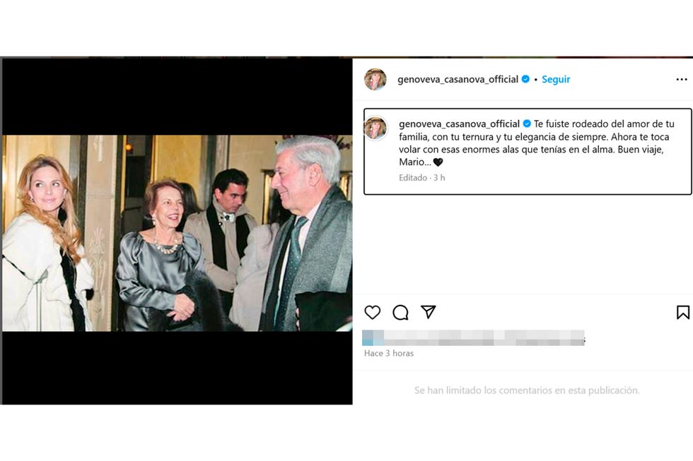 genoveva casanova su post de instagram en el que se despide de mario vargas llosa que ha borrado a las horas