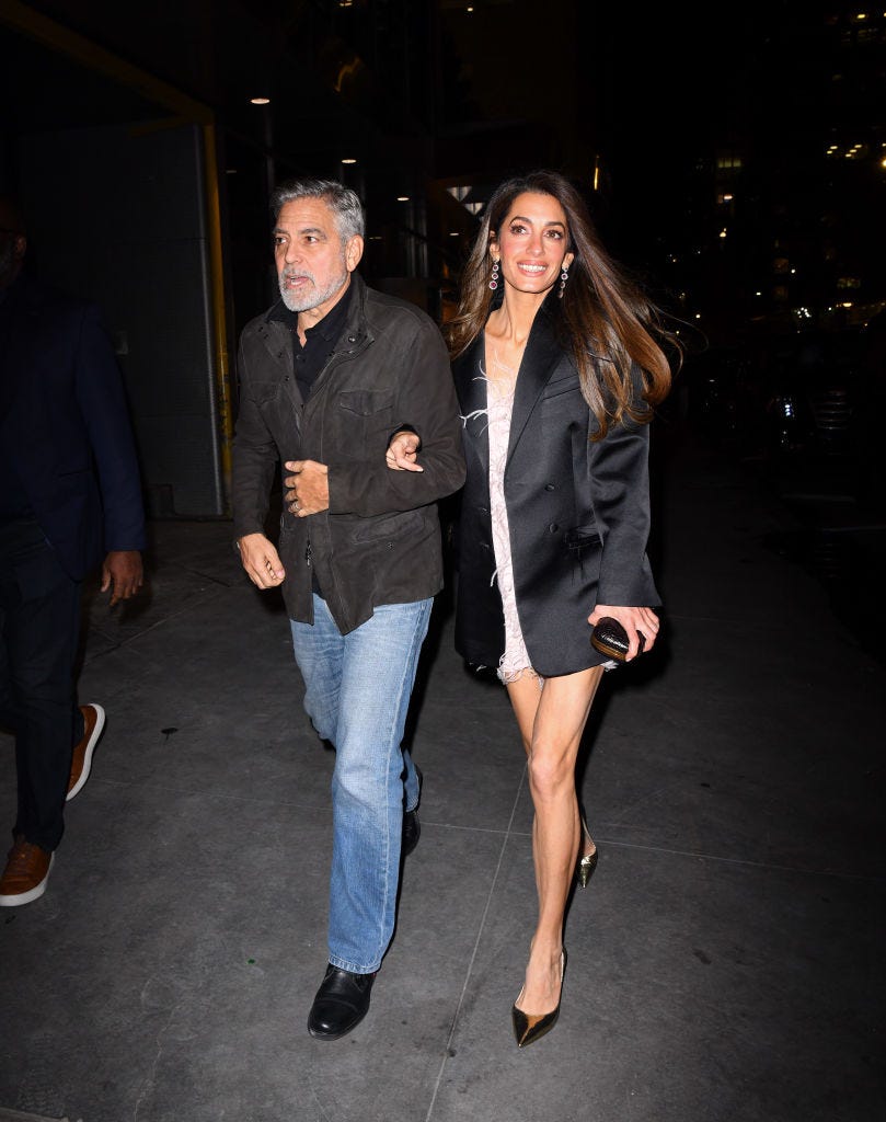 new york, new york december 13 george clooney and amal clooney arrive to the polo bar on december 13, 2023 in new york city photo by james devaneygc images
