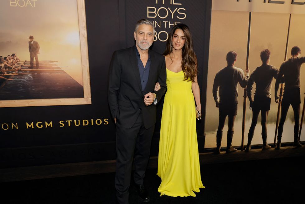 beverly hills, california december 11 l r george clooney and amal clooney attend amazon mgm studios los angeles premiere of the boys in the boat at samuel goldwyn theater on december 11, 2023 in beverly hills, california photo by kevin wintergetty images