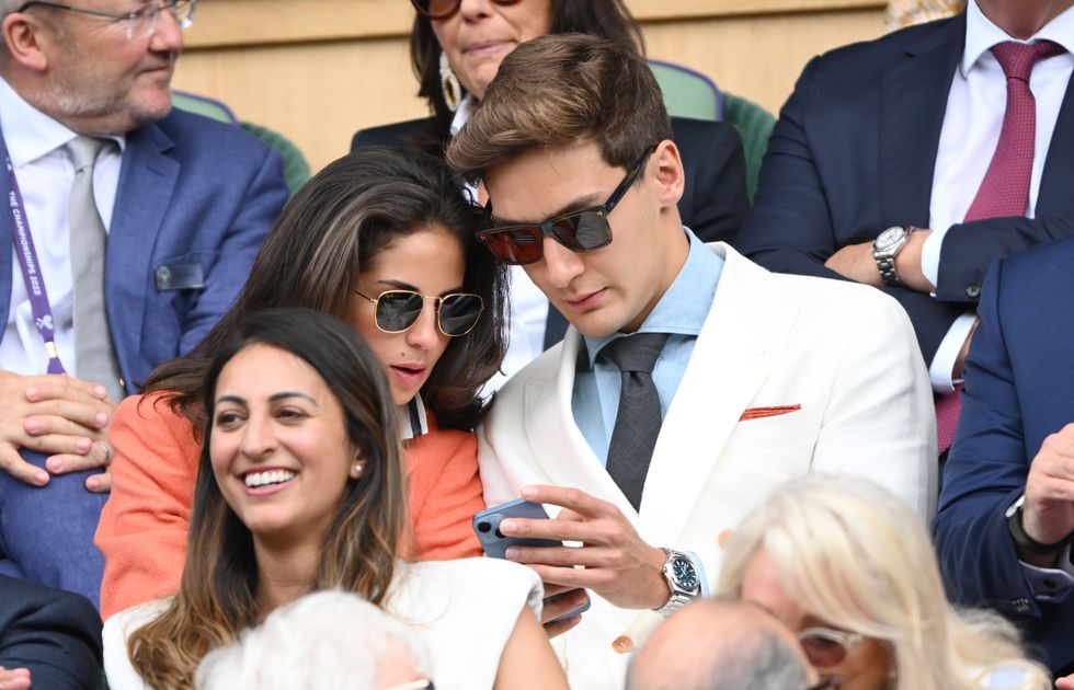 london, england july 12 carmen montero mundt and george russell attends day ten of the wimbledon tennis championships at the all england lawn tennis and croquet club on july 12, 2023 in london, england photo by karwai tangwireimage
