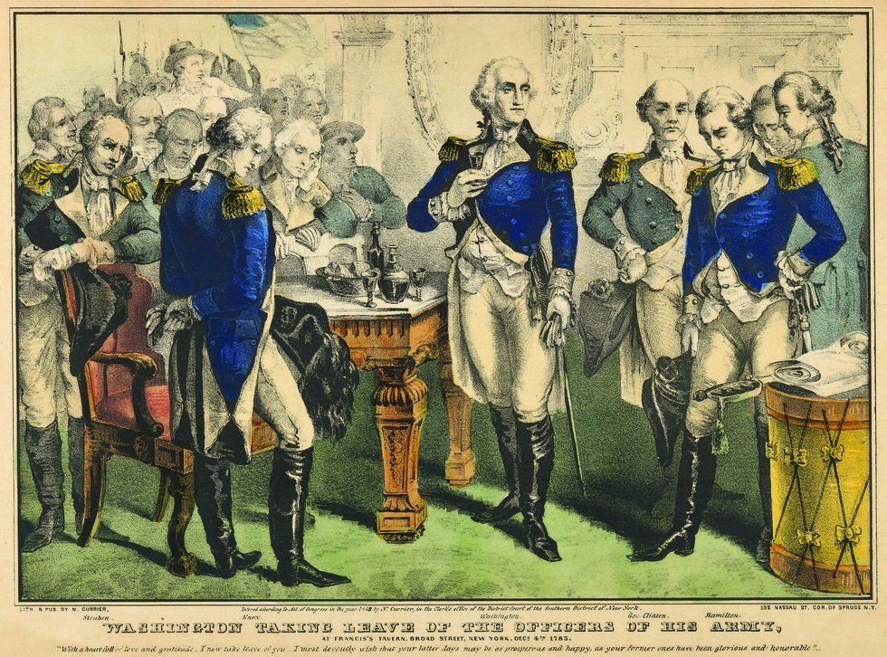 kccwtr washington taking leave of the officers of his armyat francis's tavern, broad street, new york, nathaniel currier