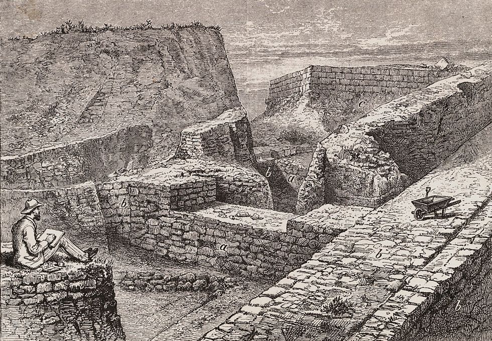 archaeologist heinrich schliemann sketching ruins of troy