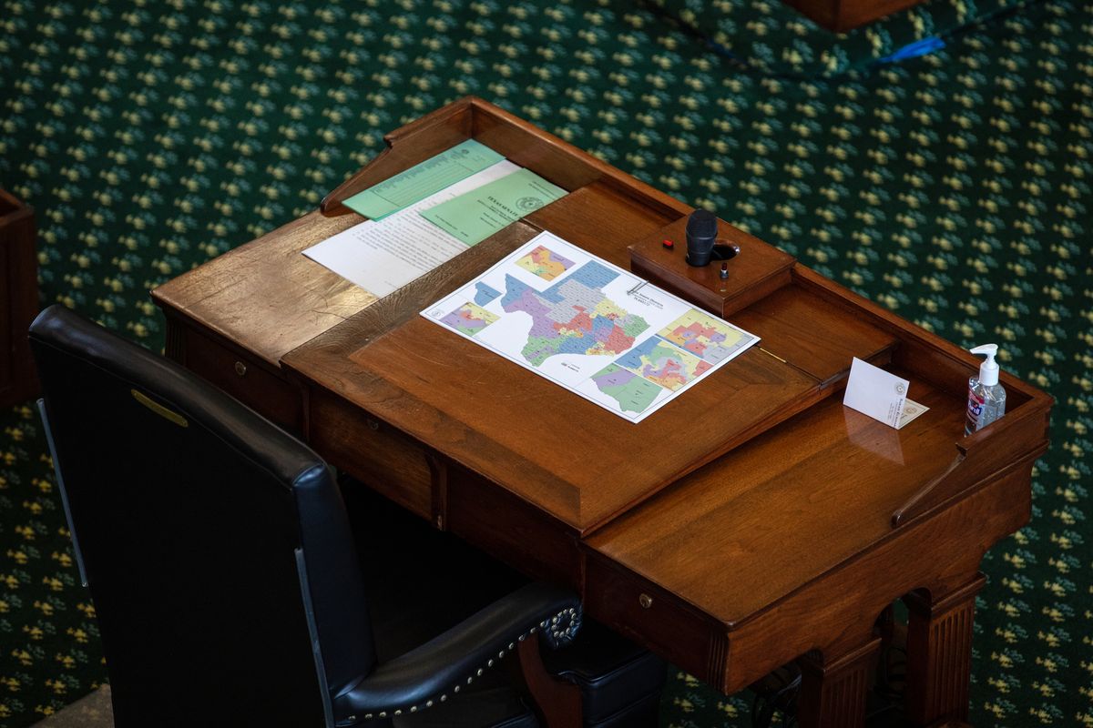 austin, tx   september 20 a map of state senate districts is seen on a desk in the senate chamber on the first day of the 87th legislature's third special session at the state capitol on september 20, 2021 in austin, texas following a second special session that saw the passage of controversial voting and abortion laws, texas lawmakers have convened at the capitol for a third special session to address more of republican gov greg abbott's conservative priorities which include redistricting, the distribution of federal covid 19 relief funds, vaccine mandates and restrictions on how transgender student athletes can compete in sports photo by tamir kalifagetty images