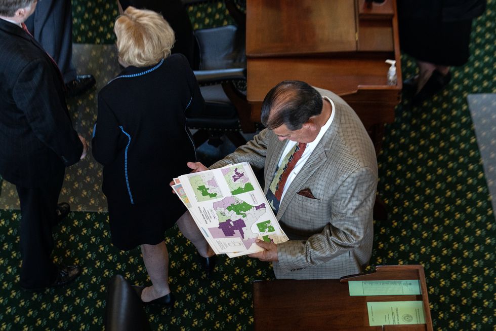 austin, tx   september 20 texas state sen eddie lucio jr, d brownsville, looks at a map of state senate districts in the senate chamber on the first day of the 87th legislature's third special session at the state capitol on september 20, 2021 in austin, texas following a second special session that saw the passage of controversial voting and abortion laws, texas lawmakers have convened at the capitol for a third special session to address more of republican gov greg abbott's conservative priorities which include redistricting, the distribution of federal covid 19 relief funds, vaccine mandates and restrictions on how transgender student athletes can compete in sports photo by tamir kalifagetty images