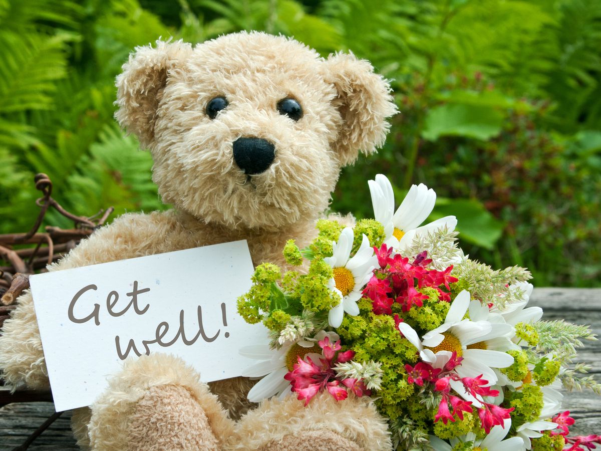 Get Well Soon During Coronavirus with Teddy and Flowers Card