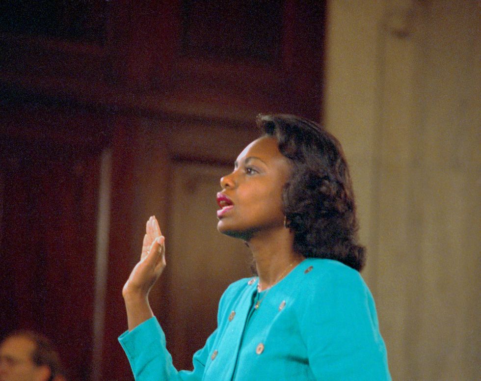 original caption washington professor anita hill is sworn in before testifying at the senate judiciary hearing on the clarence thomas supreme court nomination hill testified on her charges of alleged sexual harassment by judge thomas