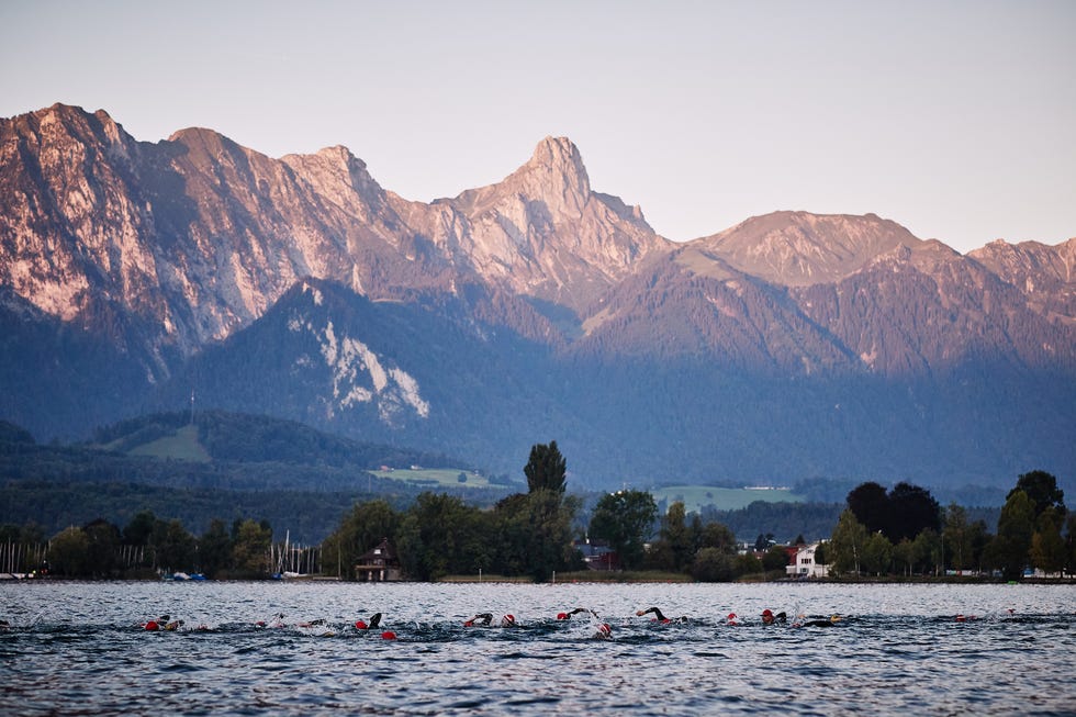 thun, switzerland september 05 an athlete competes in swim section during ironman switzerland in thun on september 05, 2021 in thun, switzerland photo by joosep martinsongetty images for ironman