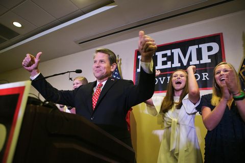 Georgia Secretary of State And Gubernatorial Candidate Brian Kemp Holds Primary Night Event In Athens, Georgia