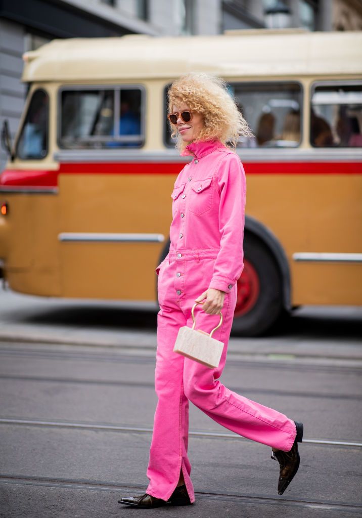 Pink, Street fashion, Red, Fashion, Yellow, Transport, Footwear, Vehicle, Bus, Outerwear, 
