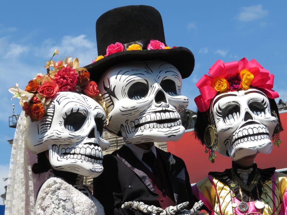 participants of the mexican holiday in death masks