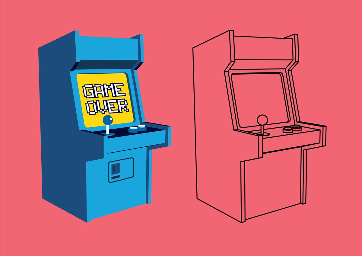vector retro arcade game  machine with outline