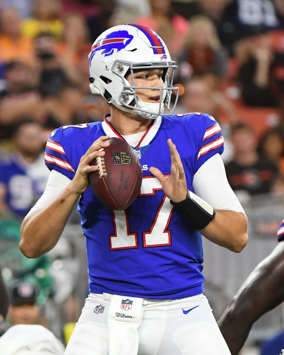 cleveland, oh august 17, 2018 quarterback josh allen 17 of the buffalo bills drops back to pass in the second quarter of a preseason game against the cleveland browns at firstenergy stadium in cleveland, ohio buffalo won 19 17 photo by 2018 nick cammettdiamond imagesgetty images