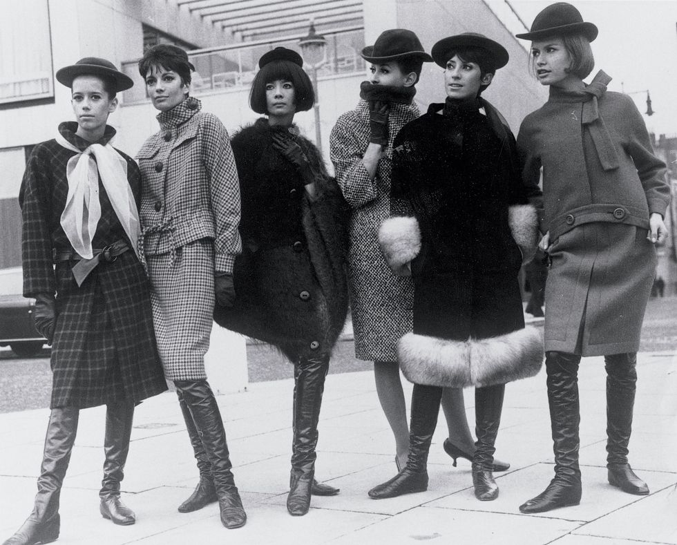 united kingdom   december 17  pierre cardin fashions at the sunday times fashion awards, 1963 pierre cardin fashions at the sunday times fashion awards, hilton hotel, london, 15 october 1963 from left to right lubricka, helene, hiroko, michele, francoise, beatrice  photo by daily herald archivessplgetty images