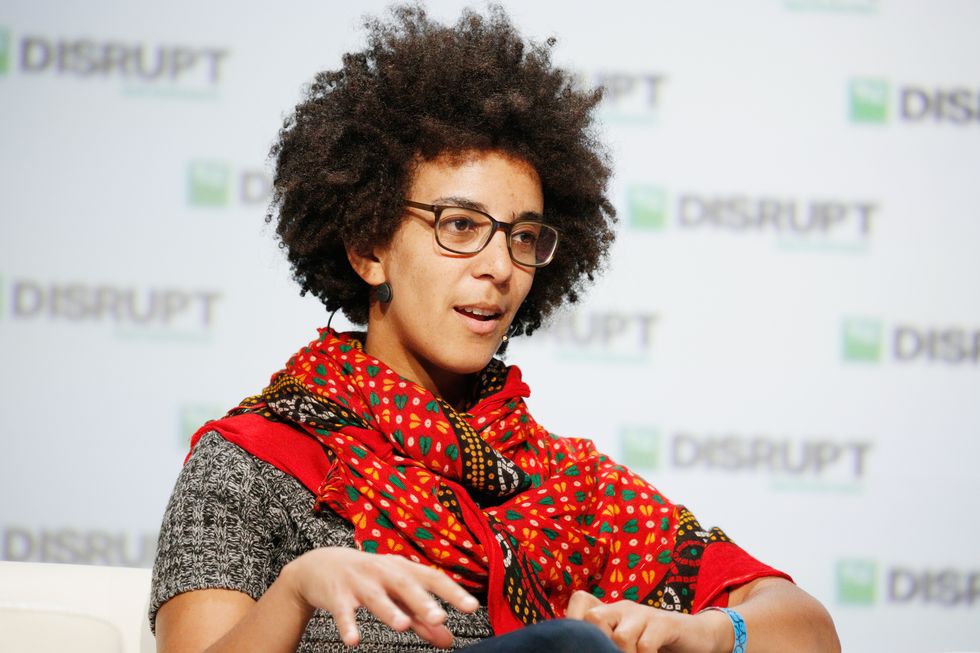san francisco, ca   september 07  google ai research scientist timnit gebru speaks onstage during day 3 of techcrunch disrupt sf 2018 at moscone center on september 7, 2018 in san francisco, california  photo by kimberly whitegetty images for techcrunch