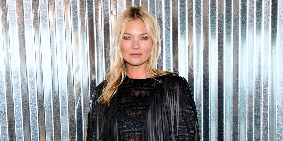 Kate Moss attends Longchamp ss19 Runway Show in fringed mini dress