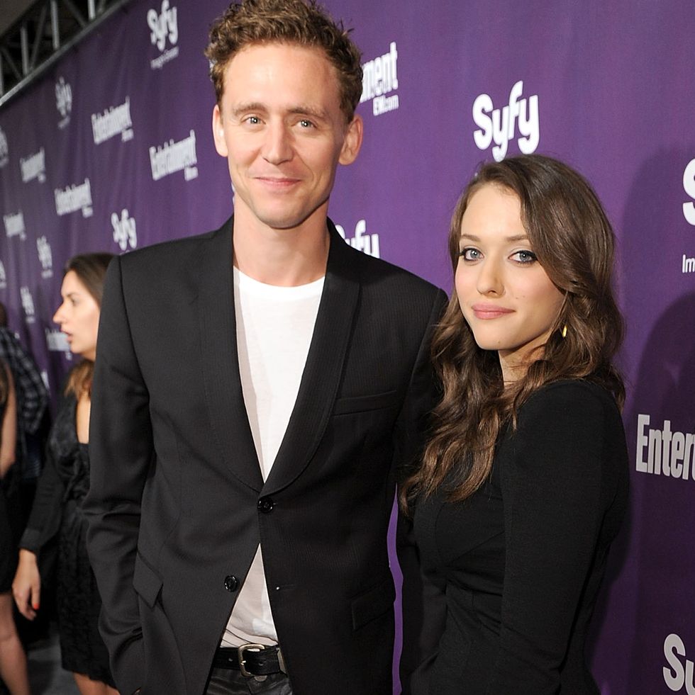 san diego   july 24  actors tom hiddleston and kat dennings attend the ew and syfy party during comic con 2010 at hotel solamar on july 24, 2010 in san diego, california  photo by michael bucknergetty images for ew