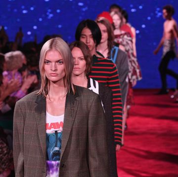 Models walk the runway for Calvin Klein Collection during New York Fashion Week at New York Stock Exchange on September 11, 2018 in New York City