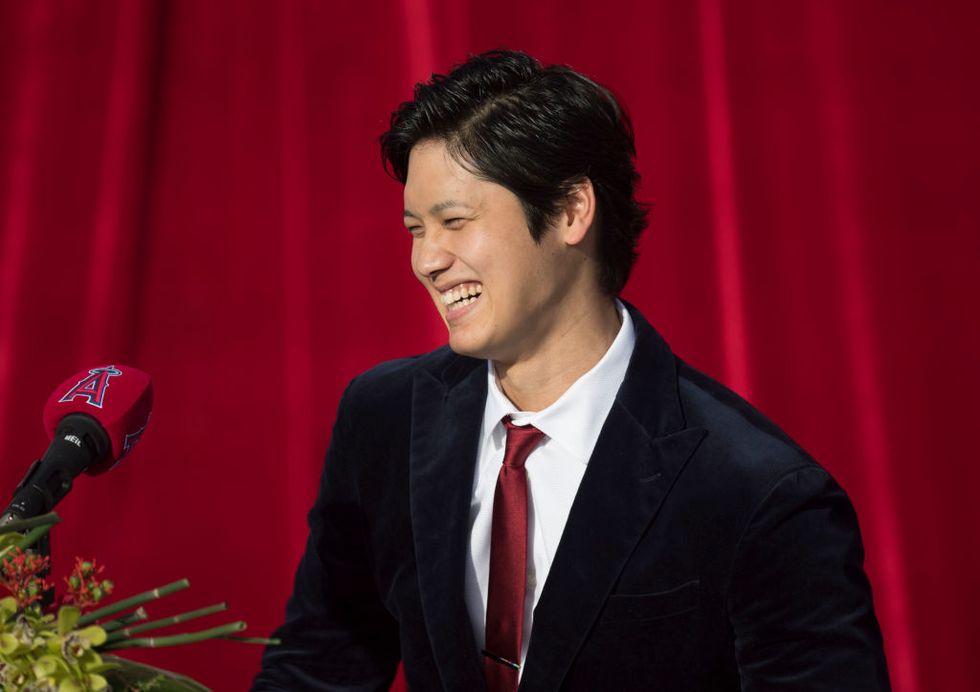anaheim, ca december 09 shohei ohtani laughs before being introduced by the angels during a press conference at angel stadium in anaheim on saturday, dec 9, 2017 photo by kevin sullivandigital first mediaorange county register via getty images