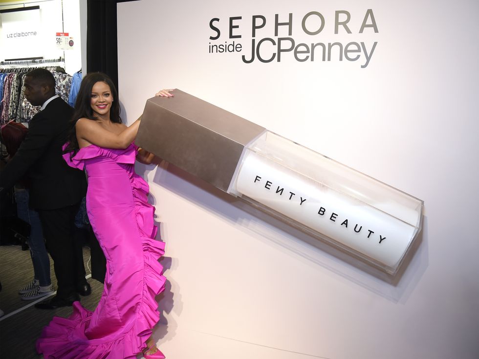 Rihanna Wears Pink Ruffle Calvin Klein Evening Dress To Fenty Beauty ...