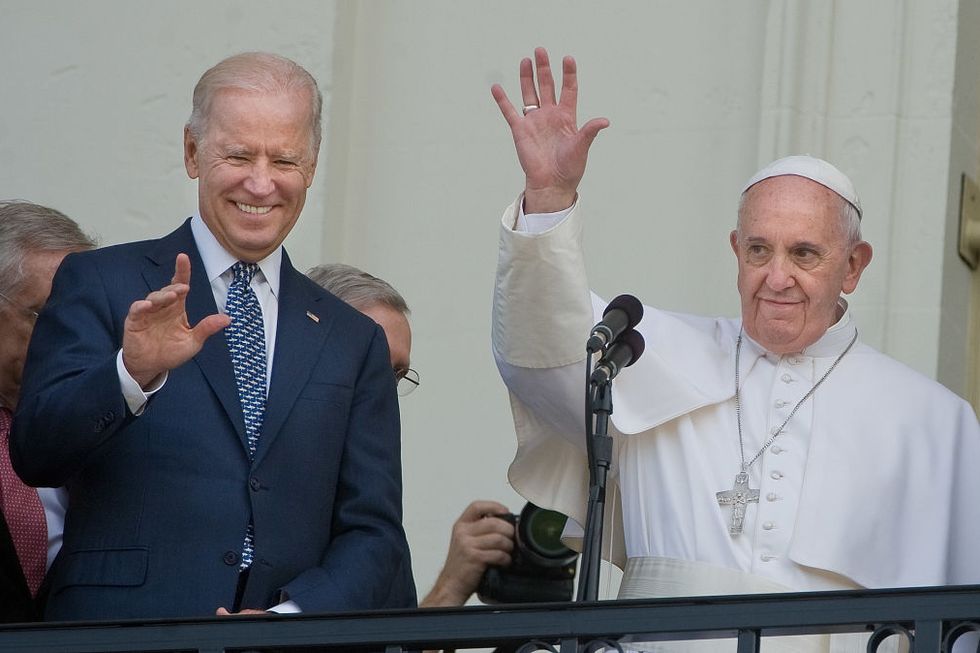 washington dc, ca   september 24 pope francis is joined by vice president joseph biden after addressing congress on his first us visit



additional info   photo by mindy schauer,

the orange county registermedianews group via getty images   

shot 092415

popeccongress0925

pope franciss adresses the us congress during his first visit to the us he talked about love, tolerance and immigration photo by mindy schauerdigital first mediaorange county register via getty images