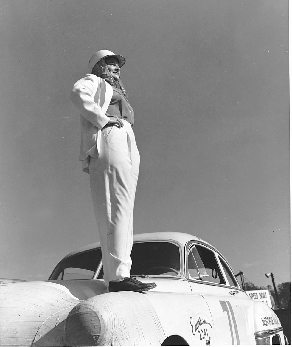 1949 sara christian gets a better view of the action atop her nascar strictly stock now sprint cup oldsmobile christian ran this car in two nascar strictly stock races at langhorne, pennsylvania and at north wilkesboro, north carolina photo by isc images archives via getty images