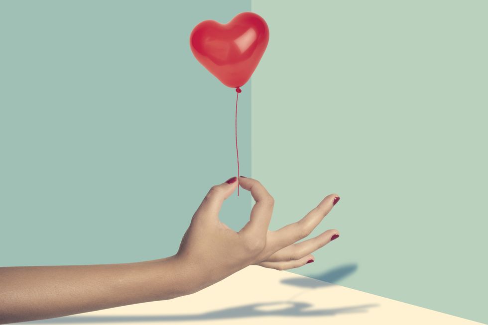 Heart, Hand, Finger, Pink, Love, Balloon, Human body, Gesture, Valentine's day, Thumb, 