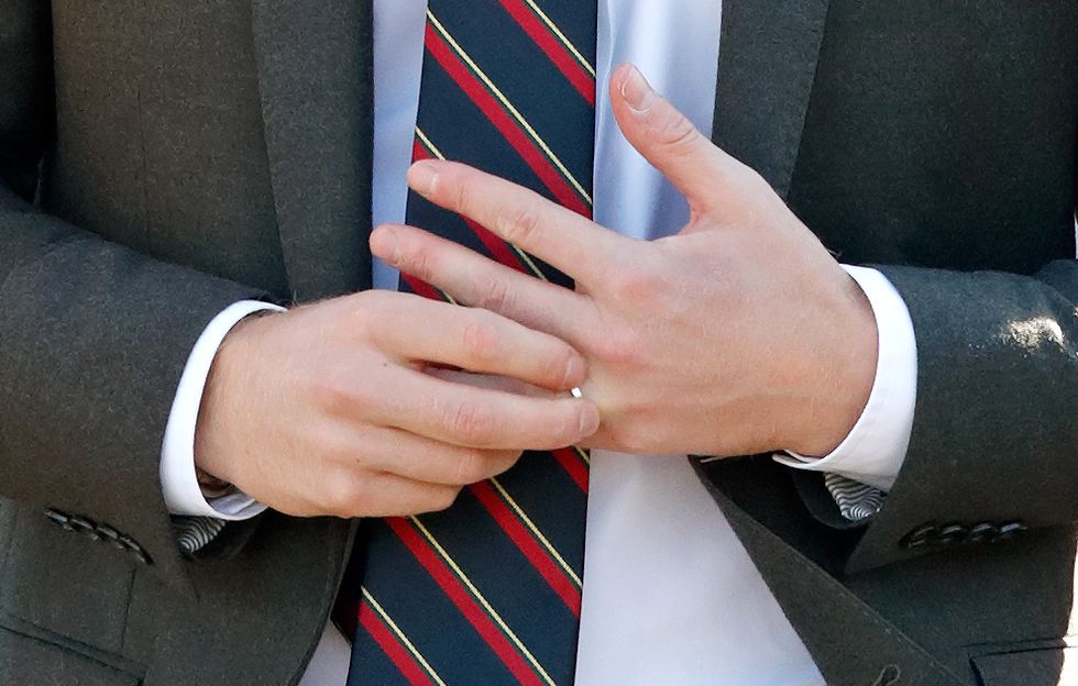Tie, Finger, Hand, Gesture, Flag, Suit, Thumb, Formal wear, 