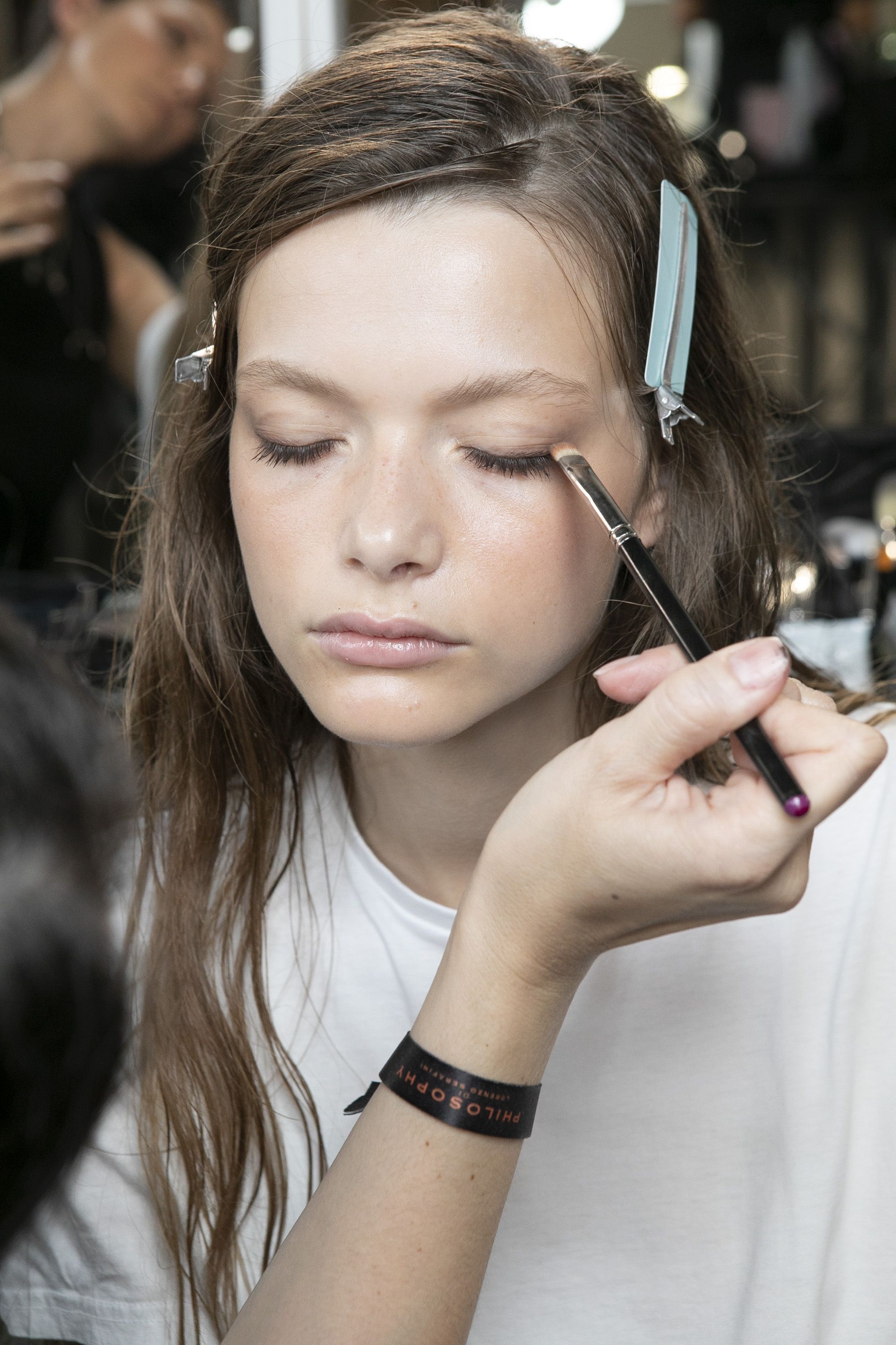 milan, italy   september 22  model louise robert is seen backstage ahead of the philosophy di lorenzo serafini show during milan fashion week springsummer 2019 on september 22, 2018 in milan, italy  photo by rosdiana ciaravologetty images