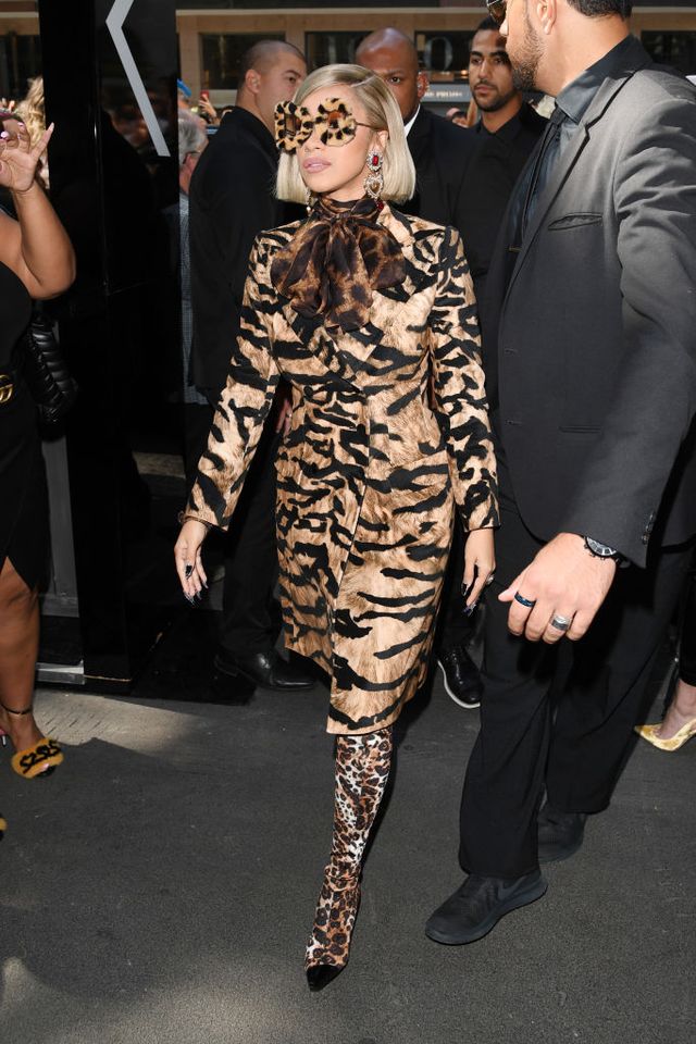 Cardi B, Leopard Print Enthusiast, Wears Head-to-Toe at Dolce & Gabbana