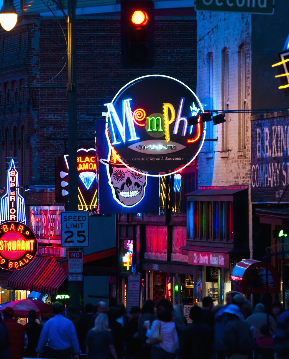 illuminated signs on beale street in memphis