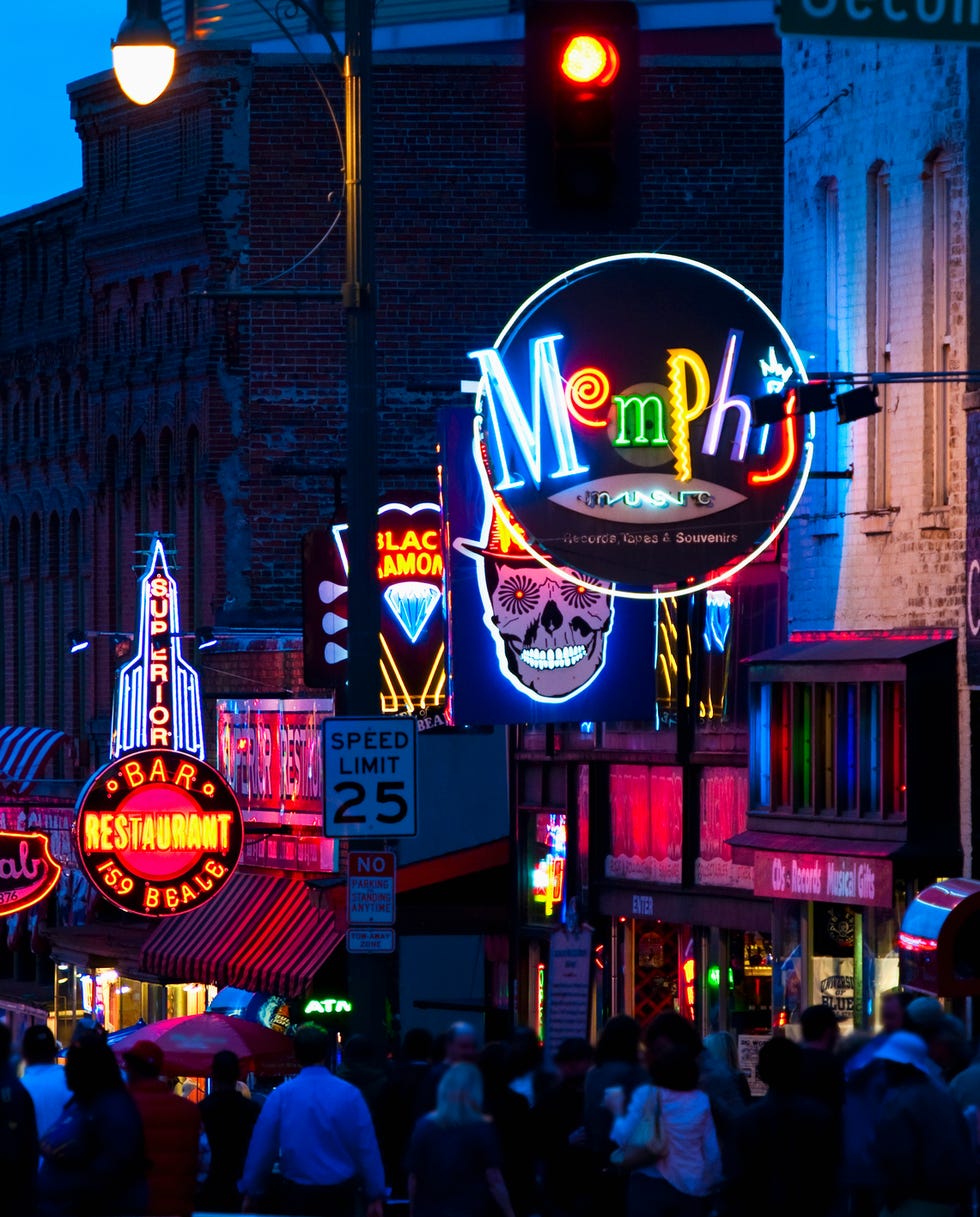 illuminated signs on beale street in memphis