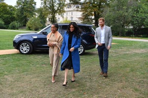 london, england   september 20 meghan, duchess of sussex c arrives with her mother doria ragland l and prince harry, duke of sussex to host an event to mark the launch of a cookbook with recipes from a group of women affected by the grenfell tower fire at kensington palace on september 20, 2018 in london, england photo by ben stansall   wpa poolgetty images