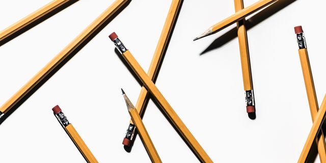 Sharp pencils on white background
