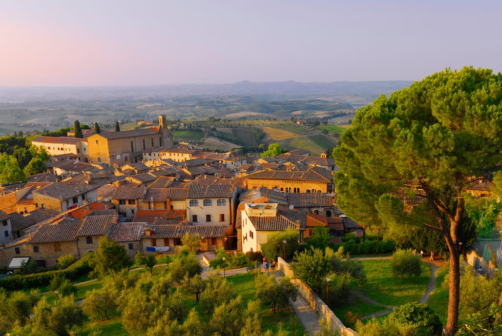 Elevated view of San Gimignano. italy,tuscany,san gimignano at sunset