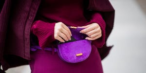 Purple, Red, Pink, Magenta, Violet, Fashion, Hand, Outerwear, Textile, Waist, 