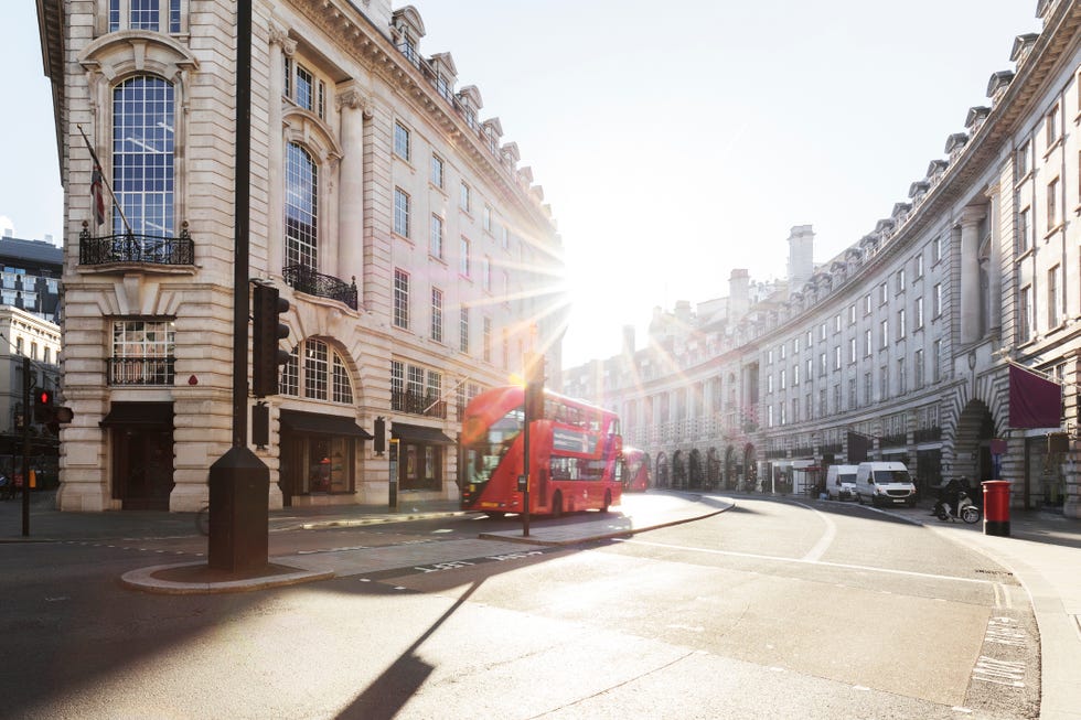 City road and Street of London at sunrise