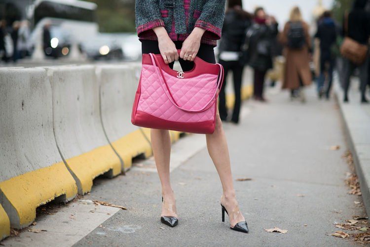 Pink, Street fashion, Photograph, Clothing, Shoulder, Fashion, Yellow, Leg, Waist, Snapshot, 