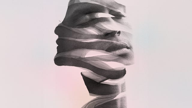 abstract representation of a human face with layered lines