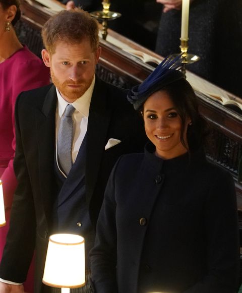 windsor, england   october 12 prince harry, duke of sussex and meghan, duchess of sussex ahead of the wedding of princess eugenie of york and mr jack brooksbank at st georges chapel on october 12, 2018 in windsor, england photo by owen humphreys   wpa poolgetty images