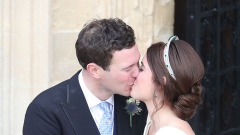 preview for Princess Eugenie and Jack Brooksbank kiss as they leave church