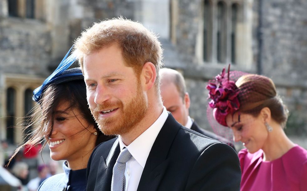 britains prince harry, duke of sussex, c and britains meghan, duchess of sussex l leave with britains catherine, duchess of cambridge, r and britains prince william, duke of cambridge, 2r after attending the wedding of britains princess eugenie of york and jack brooksbank at st georges chapel, windsor castle, in windsor, on october 12, 2018 photo by gareth fuller  pool  afp        photo credit should read gareth fullerafp via getty images