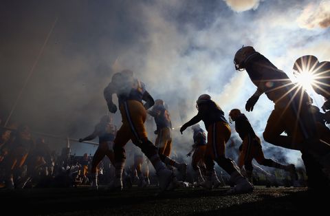 berkeley, ca   october 13  the california golden bears run out on to the field for their game against the ucla bruins at california memorial stadium on october 13, 2018 in berkeley, california  photo by ezra shawgetty images