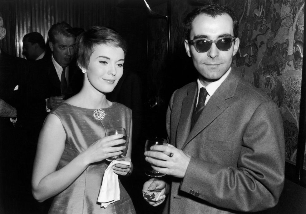 france   january 01  american actress jean seberg and french film maker jean luc godard having drinks during the cocktail party held at the elysee matignon in honor of the release of the film breathless, in paris in 1960  photo by keystone francegamma keystone via getty images