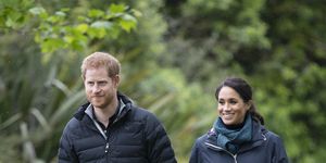 wellington, new zealand october 29 prince harry, duke of sussex and meghan, duchess of sussex visit abel tasman national park, which sits at the north eastern tip of the south island, to visit some of the conservation initiatives managed by the department of conservation on october 29, 2018 in wellington, new zealand they arrived by military helicopters where they were greeted by kaumatua, had lunch, and walked with takaka department of conservation area manager andrew lamason along the golden sand beach the days events where cut short due to bad weather the duke and duchess of sussex are on their official 16 day autumn tour visiting cities in australia, fiji, tonga and new zealand photo by paul edwards poolgetty images