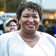 Gubernatorial Candidate Stacey Abrams Campaigns On Election Day In Atlanta