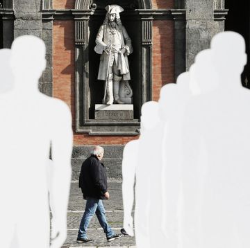 napoli, italy 20181124 working for life, 1029 white silhouettes in plebiscito square in naples, an installation to remember the workers deaths at work during 2017 photo by marco cantilelightrocket via getty images