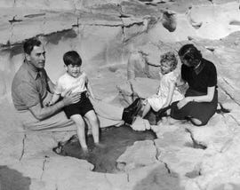 lord mountbatten and his wife, edwina, having a picnic with prince charles and princess anne on the island of malta on april 24, 1954