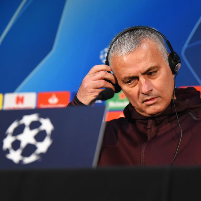manchester, england   november 26  jose mourinho, manager of manchester united listens using headphones during a press conference at old trafford on november 26, 2018 in manchester, england  photo by nathan stirkgetty images