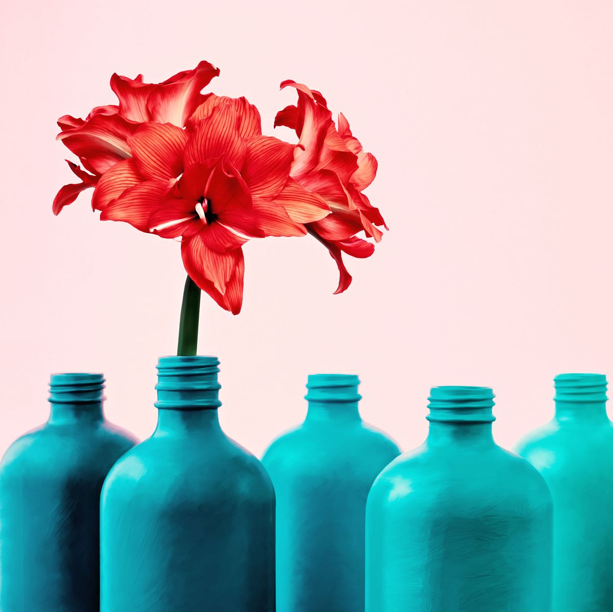 Blue, Turquoise, Bottle, Aqua, Plastic bottle, Water, Vase, Water bottle, Flower, Still life photography, 