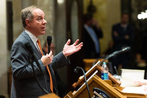 madison, wi   december 04 wisconsin assembly speaker robin vos r burlington addresses the assembly during a contentious legislative session on december 4, 2018 in madison, wisconsin wisconsin republicans are trying to pass a series of proposals that will weaken the authority of gov elect tony evers and incoming democratic attorney general josh kaul photo by andy manisgetty images